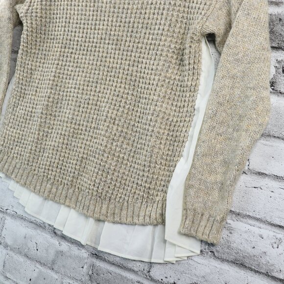 Kensie Women's Sweater Marled Oatmeal Knit With Sheer Pleaded Back Size Medium - Picture 5 of 12